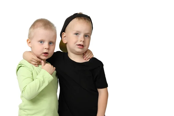 Two friends kids on white — Stockfoto