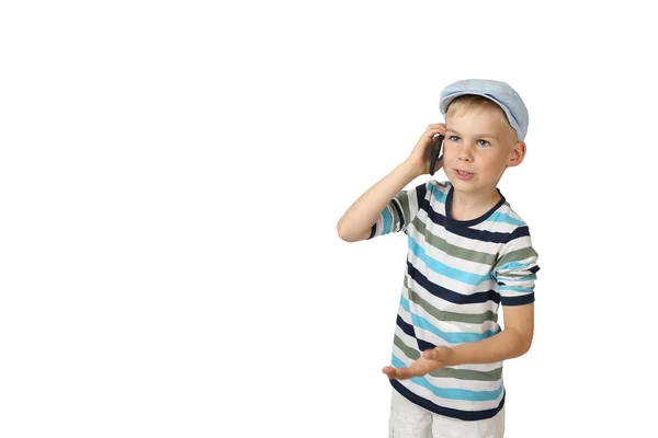 Chłopak mówi przez telefon komórkowy — Zdjęcie stockowe