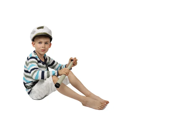 Young captain on white — Stockfoto
