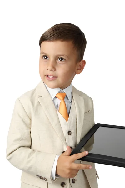 Маленький бізнесмен на білому — стокове фото