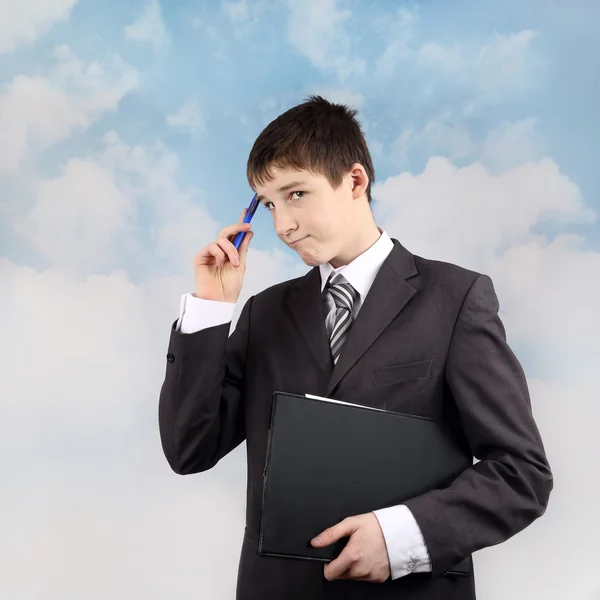 Young manager on sky — Stock Photo, Image