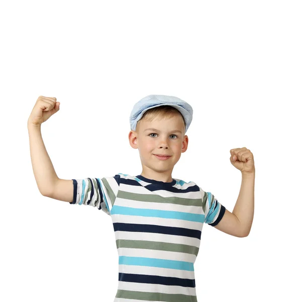 Boy shows strongman Royalty Free Stock Photos