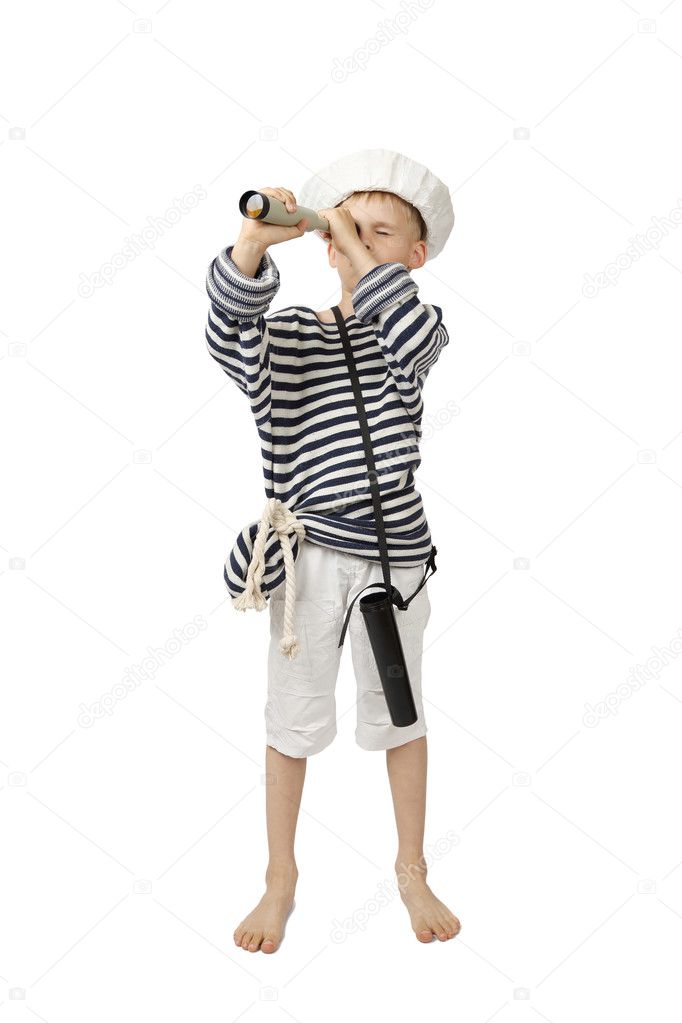 Young sailor looking through telescope