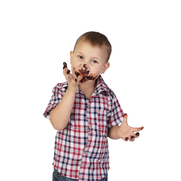 Pequeño niño untado con chocolate — Foto de Stock