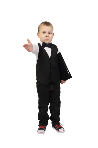 Little businessman on white — Stock Photo, Image