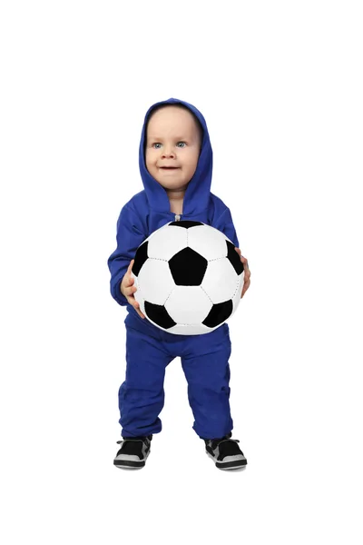 Infant baby with soccer ball — Stock Photo, Image