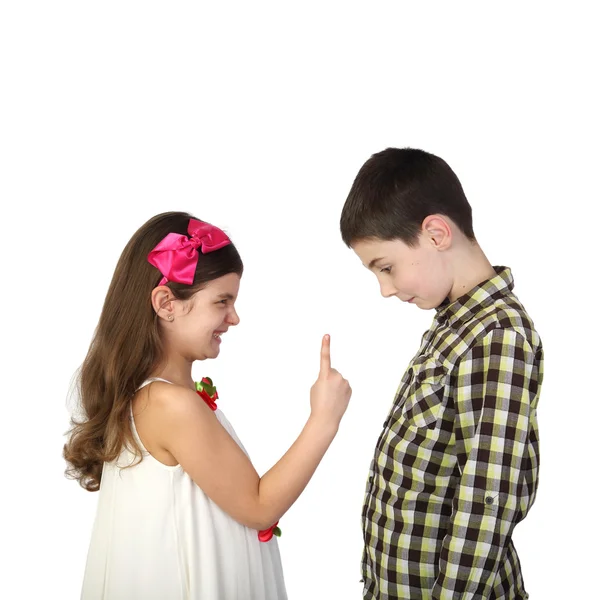 Small girl chastises the boy — Stock Photo, Image