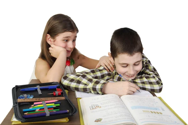 Schoolboy and sister — Stock Photo, Image