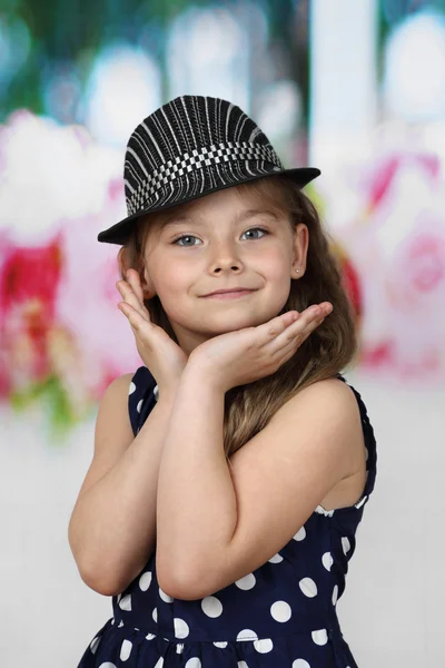 Cute long haired girl in hat portrait — Stock Photo, Image