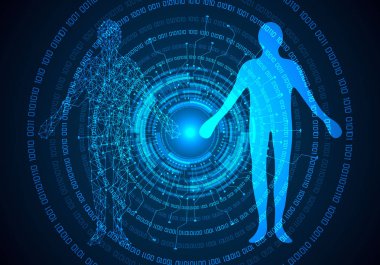 soyut bilim kavramı insan vücudu dijital sağlık bakım ve daire dijital ikili gelecekteki tasarım üzerinde Merhaba teknik arka plan bağlantı
