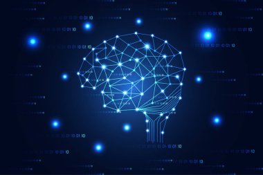 soyut teknoloji kavramı beyin dijital bağlantı on Merhaba tech mavi arka plan