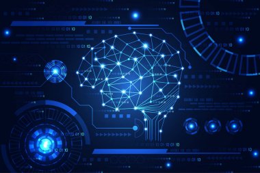 soyut teknoloji kavramı beyin dijital bağlantı on Merhaba tech mavi arka plan