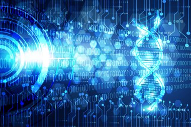soyut teknoloji bilim kavramı modern daire mavi ışık ve Dna dijital üzerinde Merhaba tech altıgen arka plan