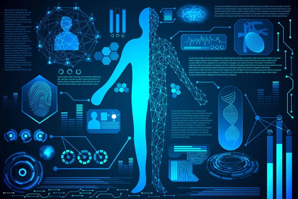 Konsep Teknologi Abstrak Kesehatan Digital Tubuh Manusia Antarmuka Hud Analisis - Stok Vektor