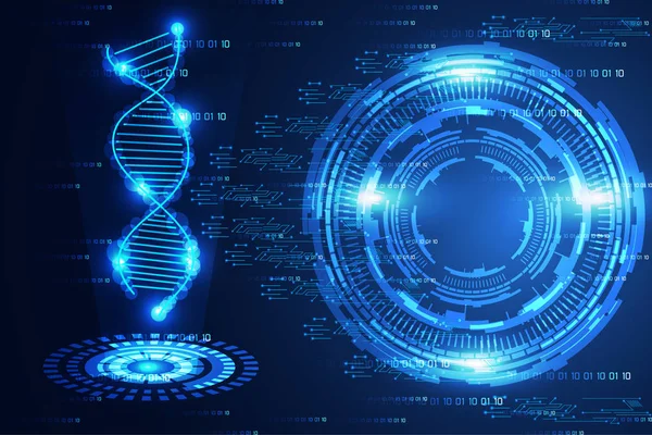 Soyut Teknoloji Bilim Kavramı Modern Daire Mavi Işık Dna Dijital — Stok Vektör