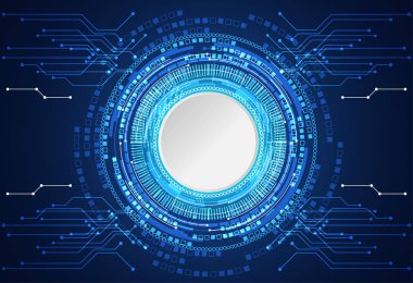 teknoloji kavramı daire beyaz gri dijital üzerinde Merhaba tech mavi arka plan soyut