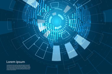 teknoloji kavram Dünya Haritası ve gelecekteki daire arabirim teknolojisi üzerinde Merhaba teknik arka plan soyut. 