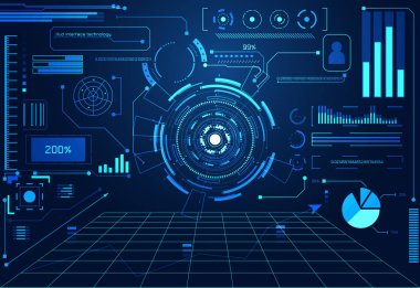 Dijital veri grafiği, iletişim, bilgi işlem ve daire yüzde canlılık yenilik teknoloji UI fütüristik konsept hud arabirimi hologram öğeleri üzerinde Merhaba tech gelecekteki tasarım arka plan soyut