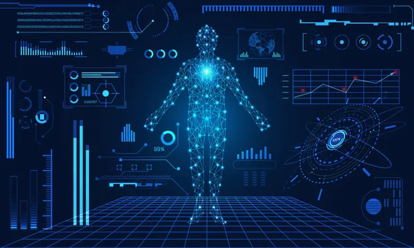 teknoloji UI futuristik konsepti insan hud arabirimi hologram öğeleri dijital veri grafiği, iletişim, bilgi işlem ve daire yüzde yenilik üzerinde Merhaba tech gelecekteki tasarım arka plan soyut
