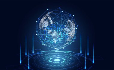 teknoloji UI Fütüristik Konsept Dünya Dijital hud arabirimi hologram öğeleri dijital veri grafiği, iletişim, daire yüzde canlılık yenilik üzerinde Merhaba tech gelecekteki tasarım arka plan soyut