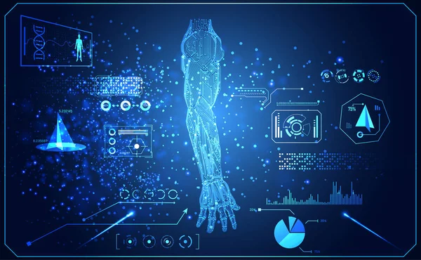 Soyut teknoloji AI kol dijital yapay zeka kavramı insan makine tedavisi Sağlık Tıp bilimi tıp hakkında için. Örnek kol makinesi çoğu insan indirdiğimde arabirimi Hud ile bağlantı.