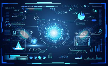 soyut teknoloji ui fütüristik kavram hud arayüzü dijital veri grafiği, iletişim, hesaplama ve çember yüzde canlılığı yeniliği. yüksek teknoloji gelecek tasarım arka planı