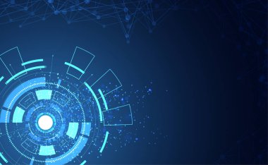 Modern Soyut Teknoloji Konsept İletişim Çemberi Mavi zemin üzerinde dijital.