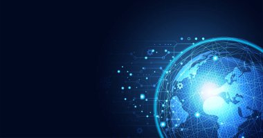 Özet Küresel Ağ Ağı dünya haritası bağlantı noktası ve çizgi modern tasarımı. Vektör İllüstrasyonu.