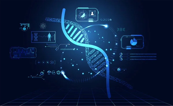 抽象技术用户界面未来人类医学的界面全息图元素数字数据图 Dna 脑计算圈生命力创新高科技未来设计背景 — 图库矢量图片