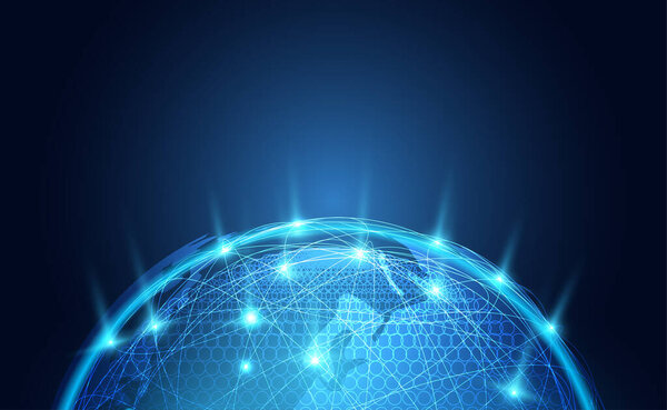 Abstract Global network background world map connection point and line modern design.Vector Illustration.