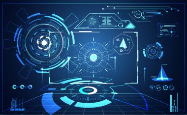 Dijital veri grafiği, iletişim, bilgi işlem ve daire yüzde canlılık yenilik teknoloji UI fütüristik konsept hud arabirimi hologram öğeleri üzerinde Merhaba tech gelecekteki tasarım arka plan soyut