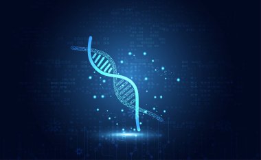 Soyut sağlık bilimi, ileri teknoloji mavi arka planda DNA dijital teknolojisinden oluşur..