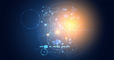 Modern Soyut Teknoloji Konsept İletişim Çemberi Mavi zemin üzerinde dijital.