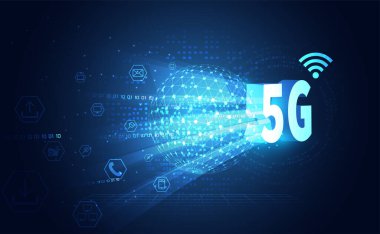 5g kablosuz internet teknolojisi Arkaplan kablosuz iletişim bağlantısını ve küresel ağ yüksek hız yenilik bağlantı vektörü illüstrasyonuyla simge işini kavra.
