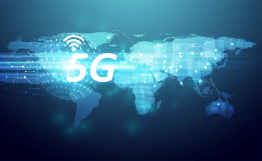 5g kablosuz internet teknolojisi, arka plan kablosuz iletişim bağlantısını ve küresel ağ yüksek hız yenilik bağlantı vektörü illüstrasyonunu kavra.