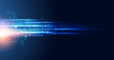 Soyut teknoloji yüksek teknoloji arka plan konsepti hız hareket bulanıklığı şablon tasarımı için ışık hızında hareket bulanıklığı koyu mavi. Vektör illüstrasyonu