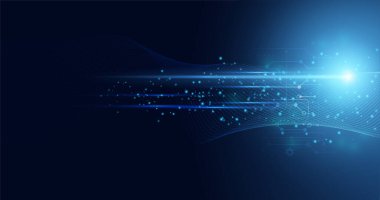 Soyut teknoloji yüksek teknoloji arka plan konsepti hız hareket bulanıklığı şablon tasarımı için ışık hızında hareket bulanıklığı koyu mavi. Vektör illüstrasyonu