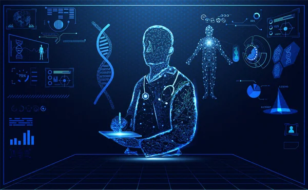 teknoloji UI fütüristik insan tıbbi hud arabirimi hologram öğeleri dijital veri grafiği, Dna, parmak izi, beyin daire canlılık yenilik üzerinde Merhaba tech gelecekteki tasarım arka plan bilgisayar soyut