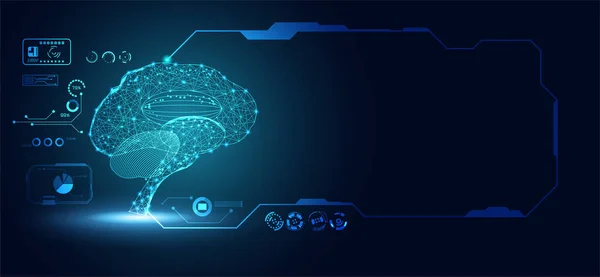 Abstrato Tecnologia Conceito Futurista Cérebro Holograma Elementos Gráfico Dados Digitais — Vetor de Stock