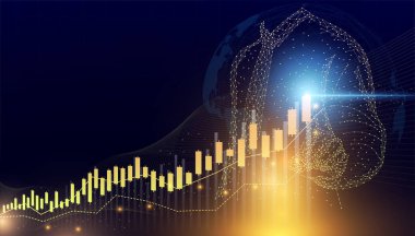 Hisse senedi finansal ve iş adamlarının soyut grafik çizelgesi koyu mavi arkaplanı işaret eden düşük polyester parmak.