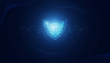 Siber güvenliği kalkan mavi dalga teknolojisi ile soyutla Gelecek siber arkaplan.