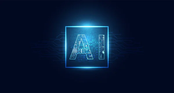 深蓝色背景下人工智能和未来派数字电路板概念工作数据中的Ai计算芯片组技术 — 图库矢量图片