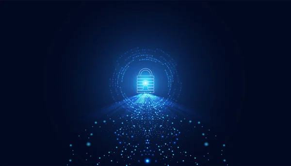 Resumen Seguridad Cibernética Con Tecnología Círculo Azul Candado Fondo Cibernético — Vector de stock