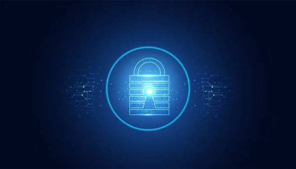 Streszczenie Cyberbezpieczeństwo Kłódką Technologia Niebieskiego Koła Przyszłe Tło Cybernetyczne — Wektor stockowy