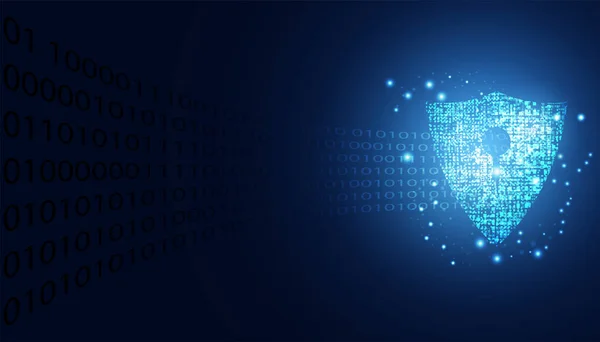 Abstraktní Kybernetická Bezpečnost Technologií Modrého Kruhu Štítu Budoucí Kybernetické Pozadí — Stockový vektor
