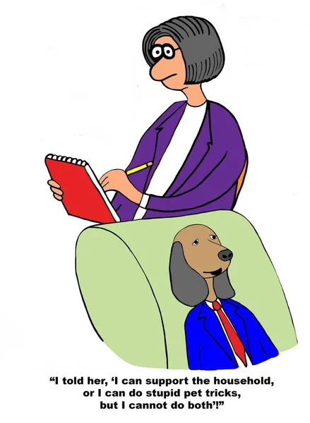 Цветная Карикатура Мужа Собаки Получающего Психологическую Консультацию Потому Переполнен Просьбами — стоковое фото