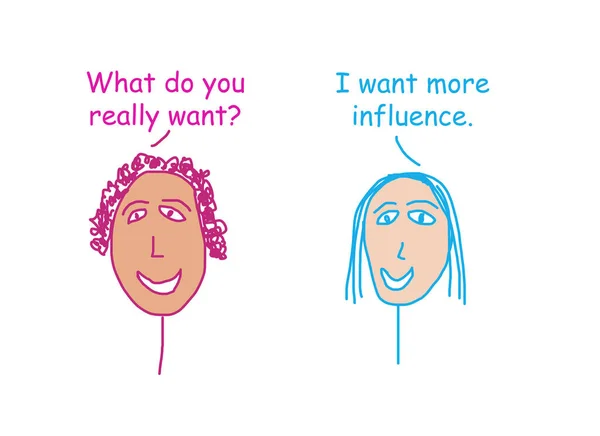 Color Cartoon Depicting Two Women Talking Wanting More Influence — Stock Photo, Image