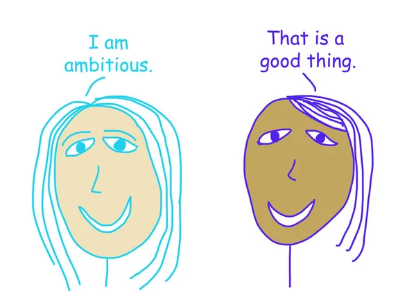 Color Cartoon Depicting Two Ethnically Diverse Women Talking Ambition Being — Stock Photo, Image