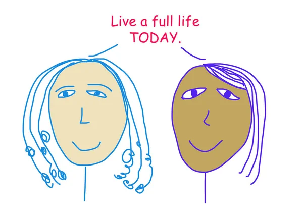 Karikatur Zweier Lächelnder Ethnisch Unterschiedlicher Frauen Die Sagen Das Leben — Stockfoto