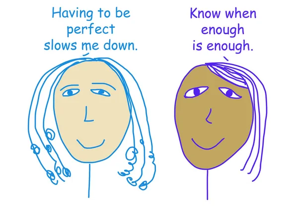 Color Cartoon Two Ethnically Diverse Women Talking Importance Trying Perfect — Stock Photo, Image